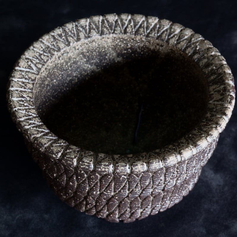 沖誠 作品【 Bark - 炭化 - / round / 3号 】 笠間焼 植木鉢