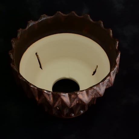中野明彦 作品【 KIRIKO / dark brown / 4号 】笠間焼 植木鉢 [No.161]