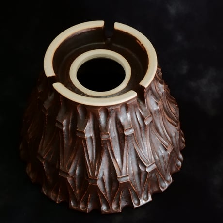 中野明彦 作品【 KIRIKO / dark brown / 4号 】笠間焼 植木鉢 [No.159]