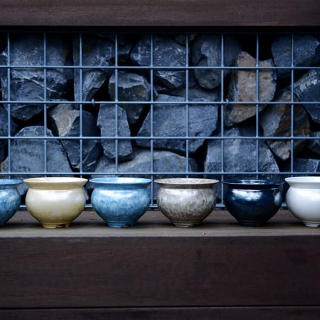 坂本新 作品【 LUSTER OVERGLAZE  - 水虹彩 -  aqua marine  】 笠間焼 植木鉢