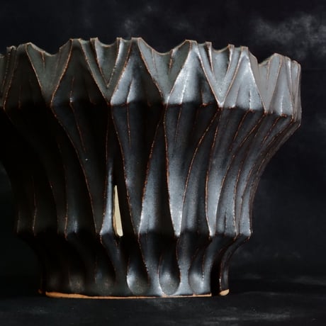 中野明彦 作品【 KIRIKO / black / 4号 】笠間焼 植木鉢 [No.162]