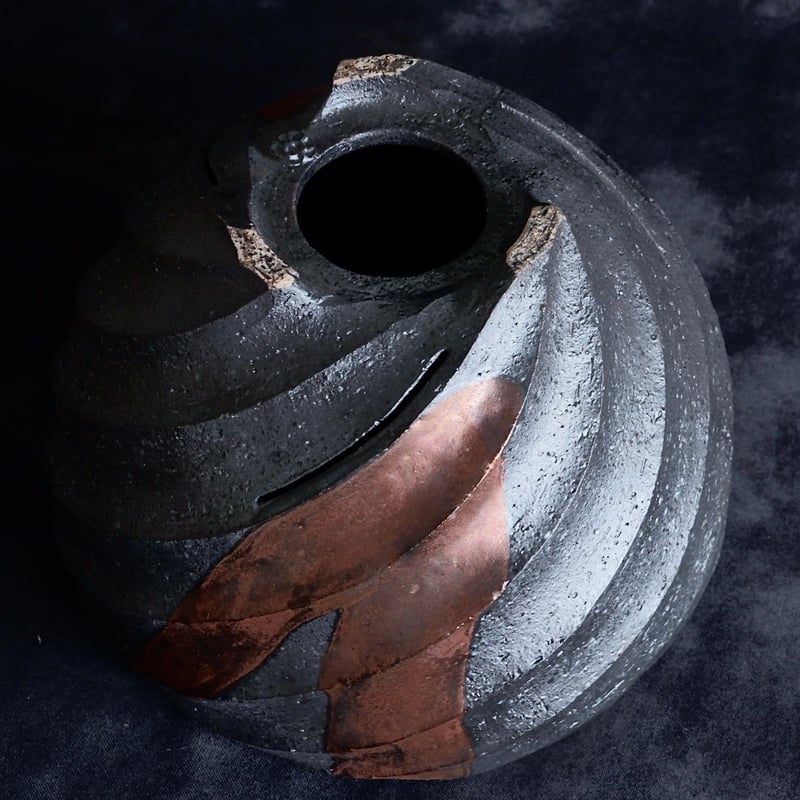 沖誠 作品【 Spiral - ラスター彩 - / round / 4号 】笠間焼 植木鉢 【