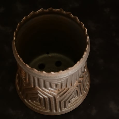 《大長鉢》根本峻吾 作品【 S.N.POT type. tall「 鐡 - 黒焔 - 」5号 】笠間焼 植木鉢 [No.78]