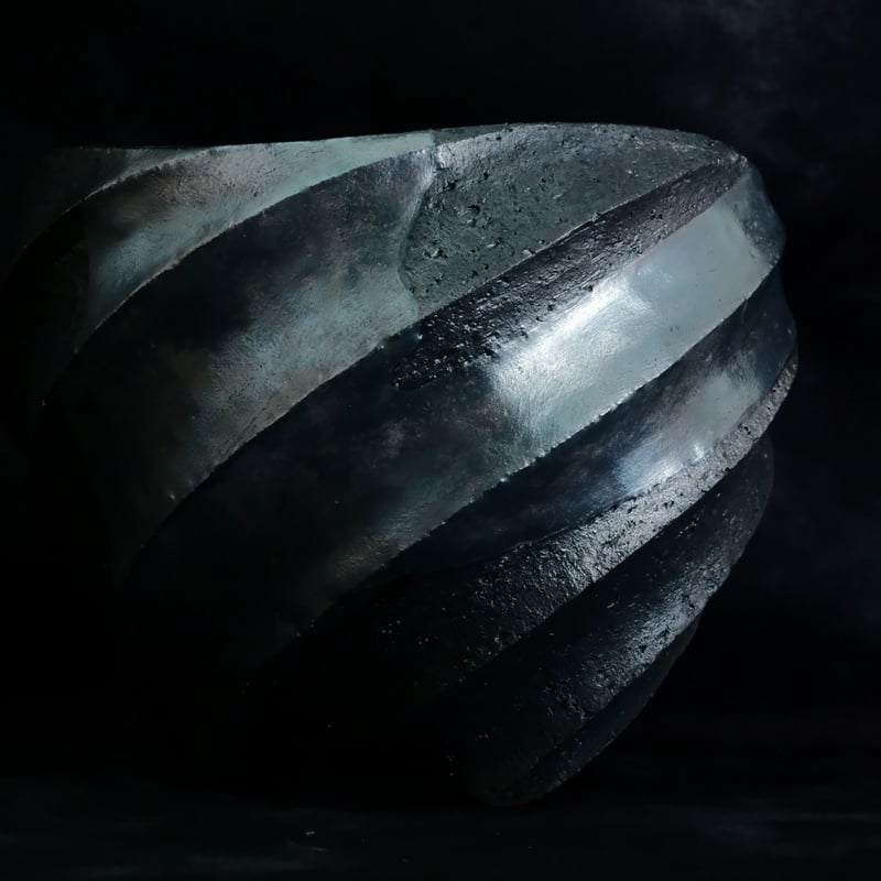 沖誠 作品【 Spiral - 燻銀彩 - / round / 3号 】笠間焼 植木鉢 【N