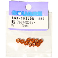 #SQUARE φ2アルミ薄型ナイロンナット M2(オレンジ) 10個入