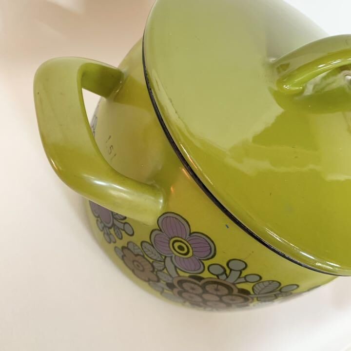 Vintage品】フィネル FINEL 琺瑯鍋 ホーロー両手鍋 オリーブグリーン