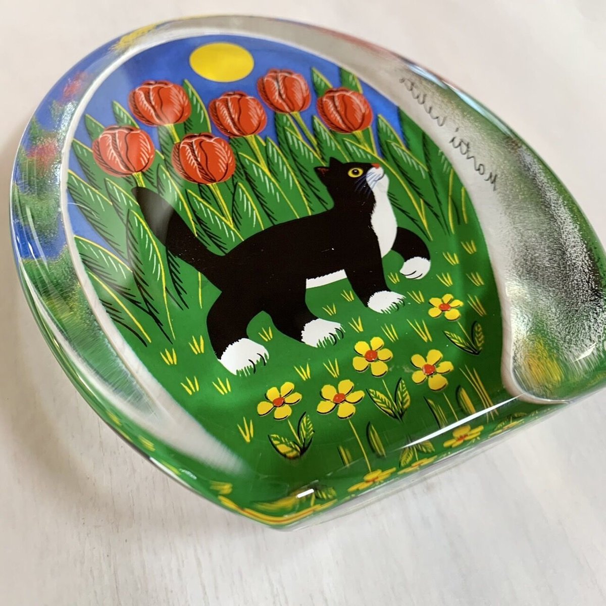 【Vintage品】イッタラ iittala ネコとチューリップ Kissa ja tulppaanit ガラスカード Cat and Tulips  猫 Martti Lehto