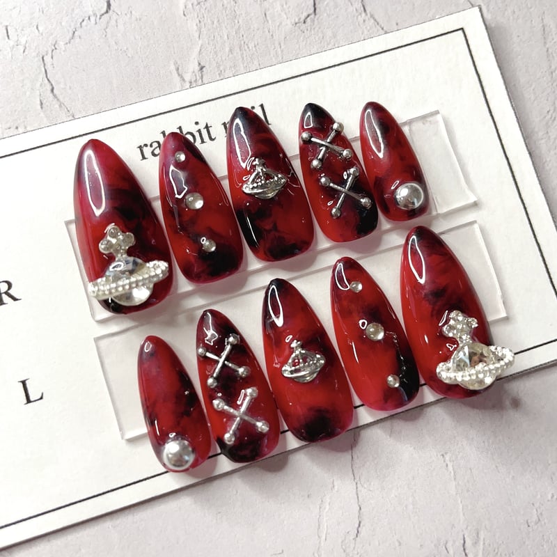 サイズオーダーネイルチップ No.15 量産系ネイルチップ 地雷系ネイルチップ 15 ネイルチップ 量産型 地雷系 サブカル 天使界隈 ねこ 肉球 | EBNAIL