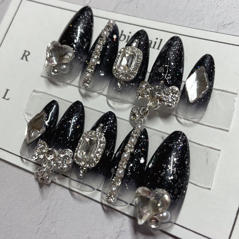 サイズオーダー】 ネイルチップ No.27 ツイードリボンネイル