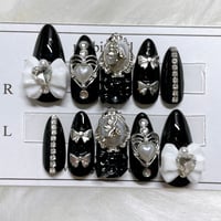 No.36【ネイルチップ】リボン×ハートガーリーネイル