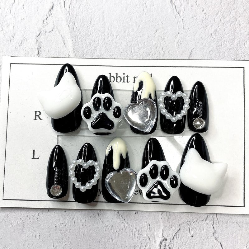 3dネイルパーツ オーダー ネイル  肉球 猫 白猫 黒猫 ミニ  ネイルパーツ 303 量産型ネイルチップ 猫 肉球 ジャニオタ 地雷 韓国系