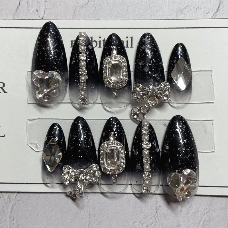 ネイルチップ No.27【ネイルチップ】クリアブラックラメネイル | ねいるちっぷ