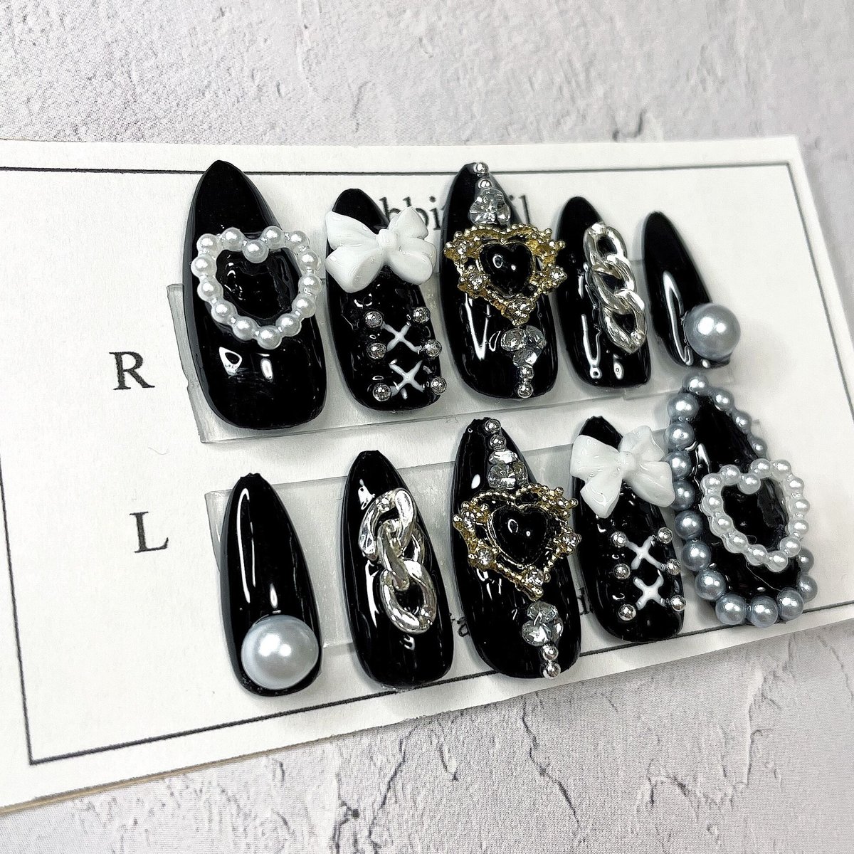 オーダー】ネイルチップ リボンハート量産型埋め尽くし推しネイル no