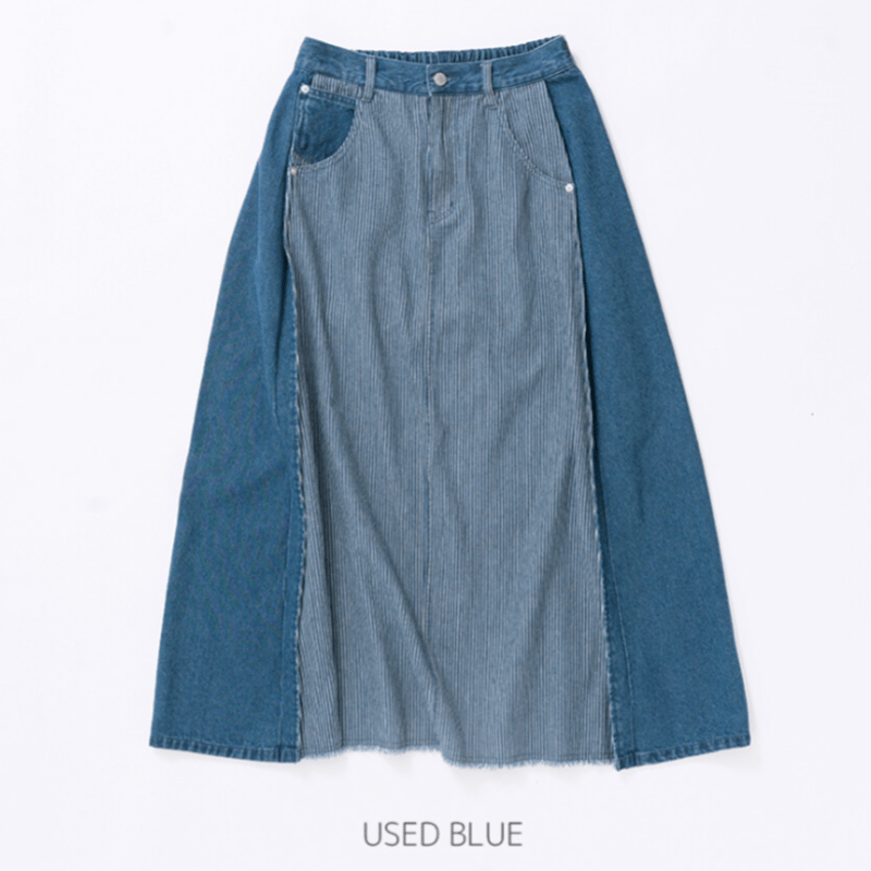 ★タグ付き新品未使用品★デニムダンガリー／ヒッコリーリメイクスカート／160cm 楽天市場】スカート マキシ丈 レディース リメイク風 ヒッコリー