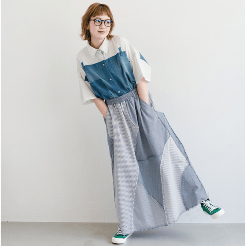 ランダムパッチワークデニムスカート | Toybox STORE ランダムパッチワークデニムスカート | Toybox STORE