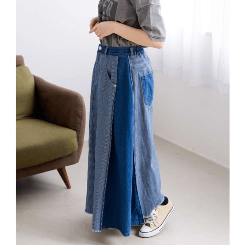 ★タグ付き新品未使用品★デニムダンガリー／ヒッコリーリメイクスカート／160cm ☆タグ付き新品未使用品☆デニムダンガリー／ヒッコリーリメイク
