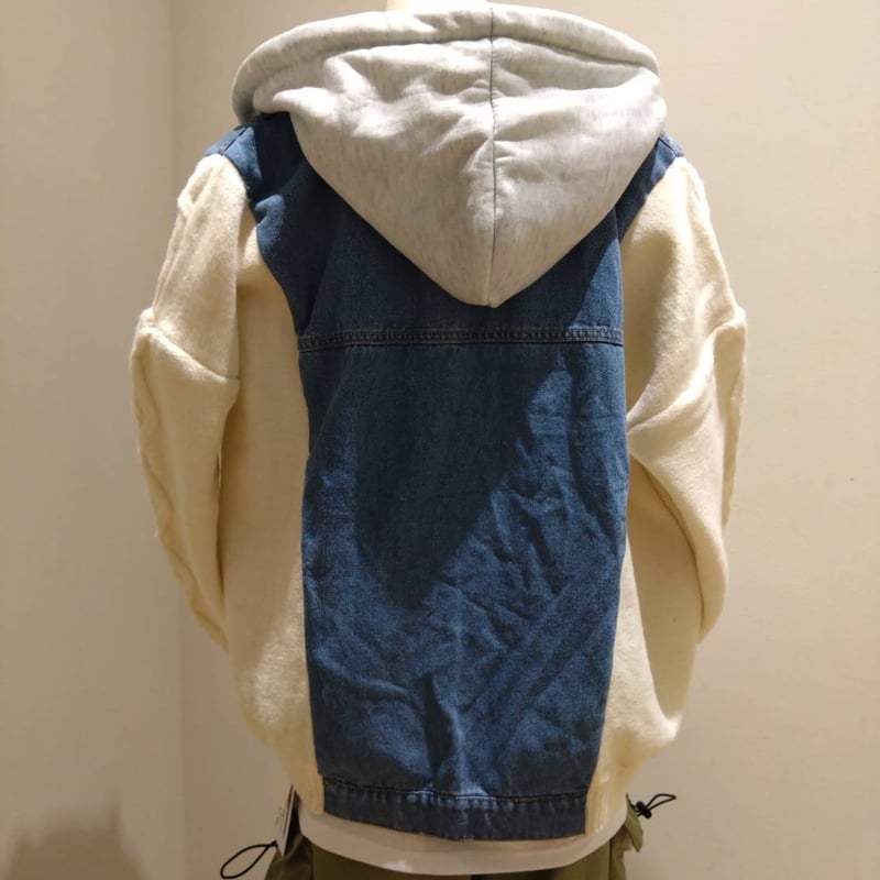 【美品】ダイアグラム ケーブルニット 切り替え デニムジャケット 異素材 ケーブルニット×デニム切り替えフードジャケット | Toybox STORE