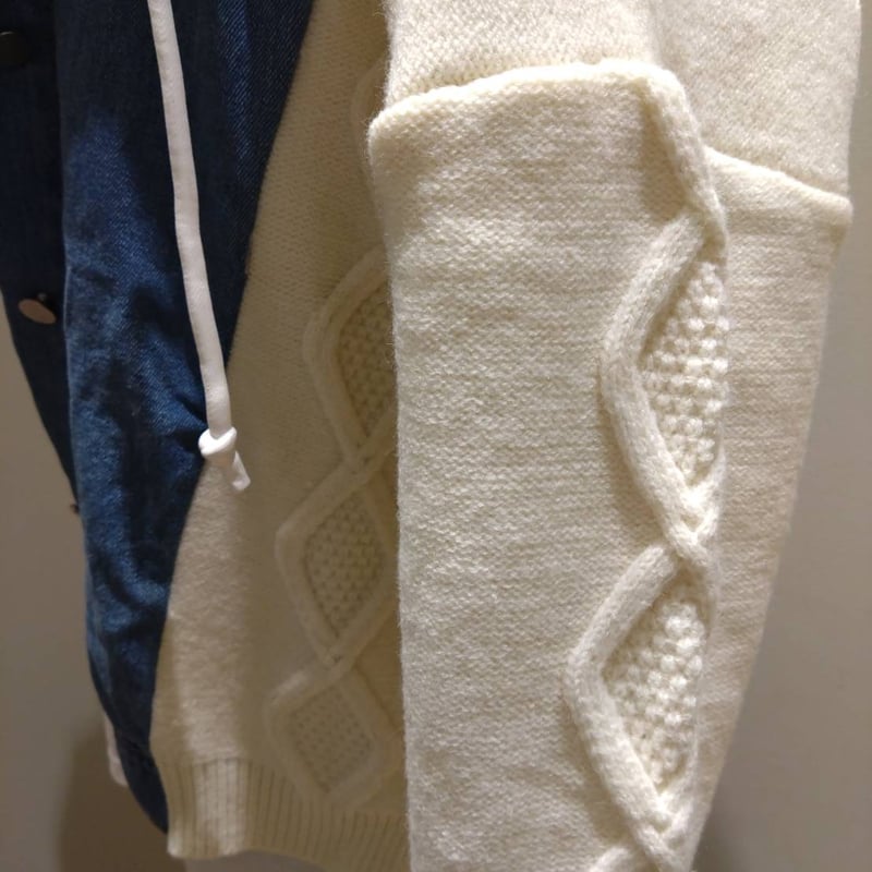 【美品】ダイアグラム ケーブルニット 切り替え デニムジャケット 異素材 美品】ダイアグラム ケーブルニット 切り替え デニムジャケット