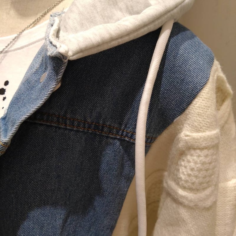 【美品】ダイアグラム ケーブルニット 切り替え デニムジャケット 異素材 txt8829x-3.jpg