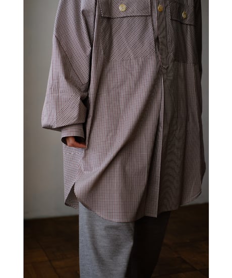 ANSNAM / 牛飼いプルオーバーシャツ(Cotton<SIDOGRAS>/Red×Grey×White Micro Check)