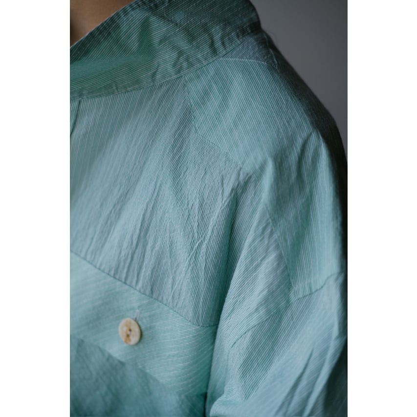 ANSNAM / 牛飼いプルオーバーシャツ(Cotton/Green×White Stripe
