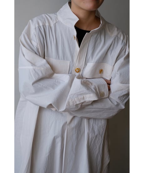 ANSNAM / 牛飼いプルオーバーシャツ(Cotton/Beige×White Stripe)
