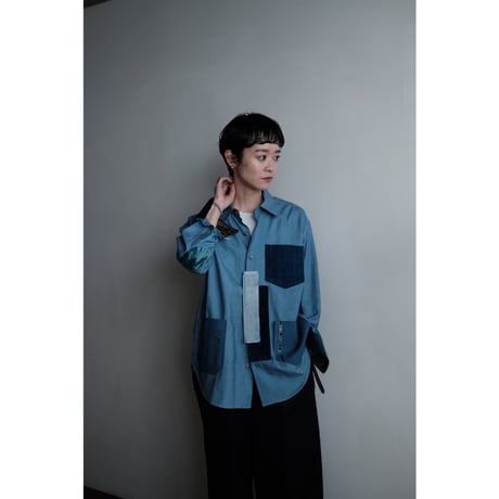 ANSNAM / Patched Shirt(Indian Silk/Blue)