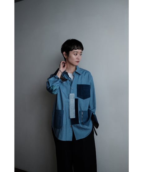 ANSNAM / Patched Shirt(Indian Silk/Blue)
