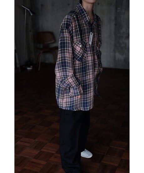 I am dork / Work Shirt(Viscose/Navy×Red Check)