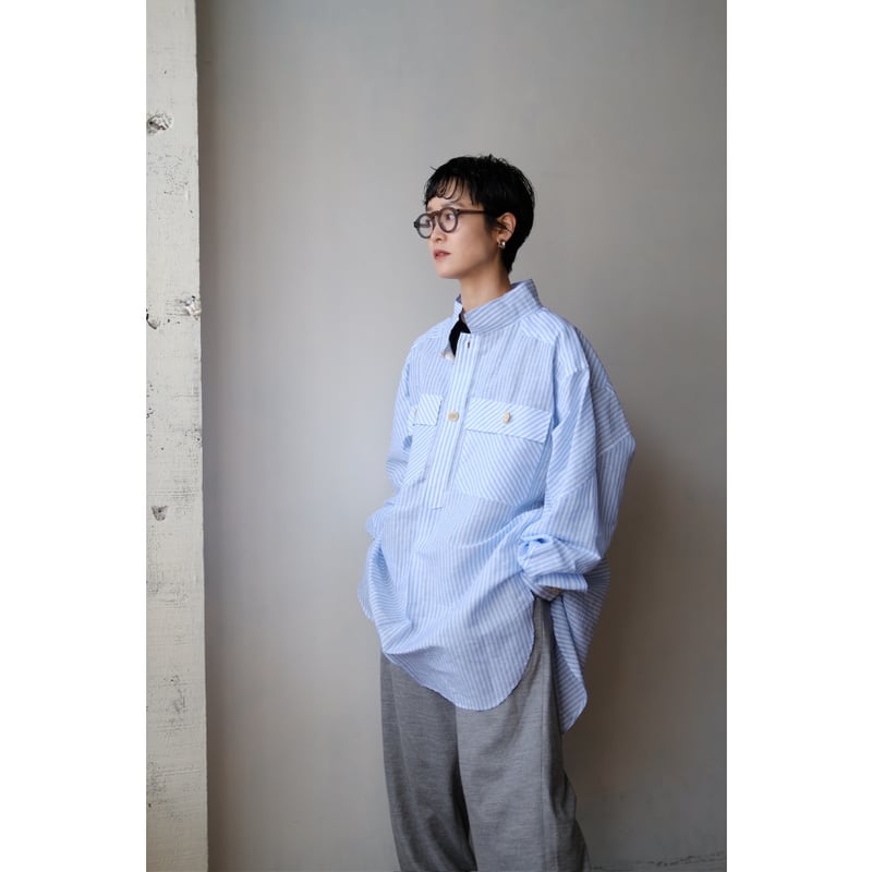 ANSNAM / 牛飼いプルオーバーシャツ(LinenCotton<CARLO RIVA>/B