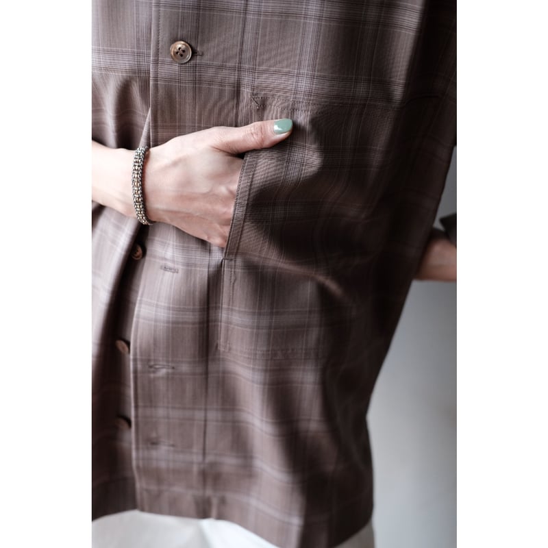 un/unbient / Stand Collar Shirt(Pale Brown Chec