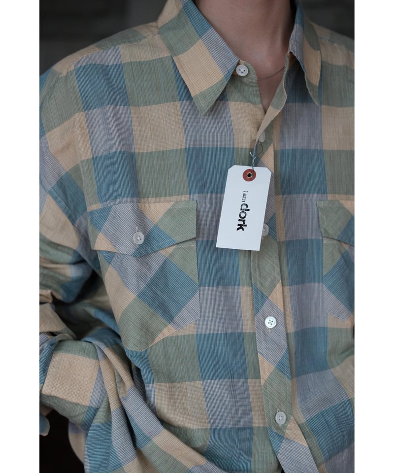 I am dork / Work Shirt(CottonLinen/Green Check)