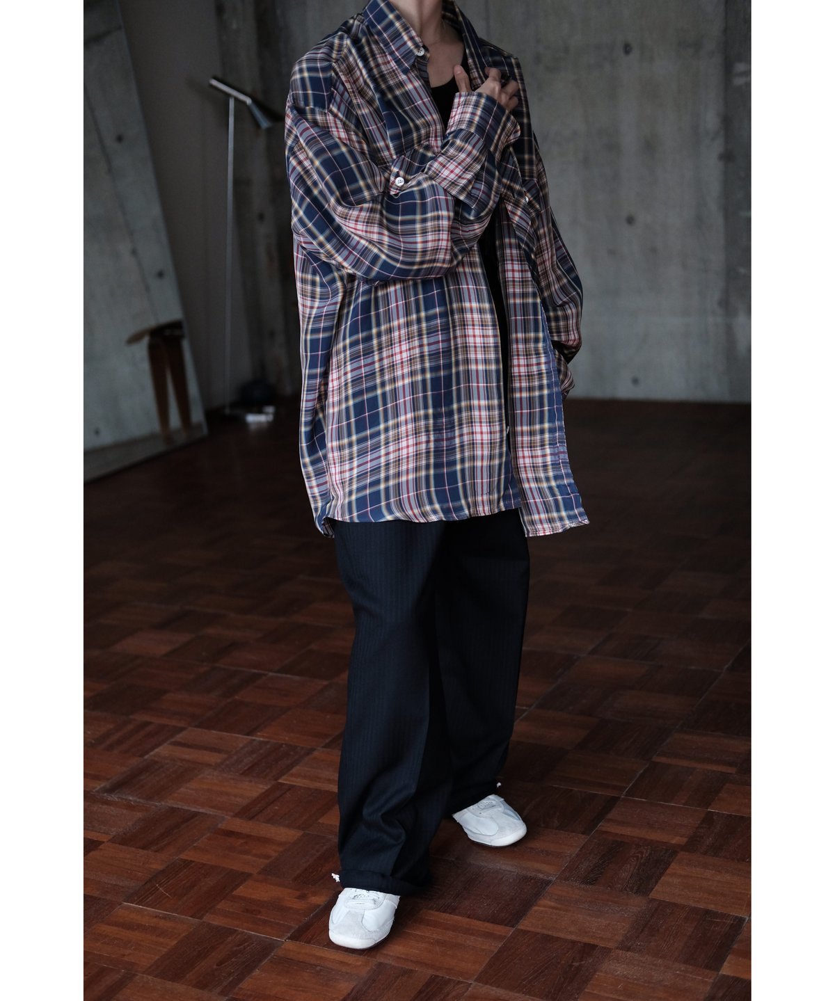 I am dork / Work Shirt(Viscose/Navy×Red Check)