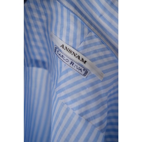 ANSNAM / 牛飼いプルオーバーシャツ(LinenCotton<CARLO RIVA>/Blue Stripe)