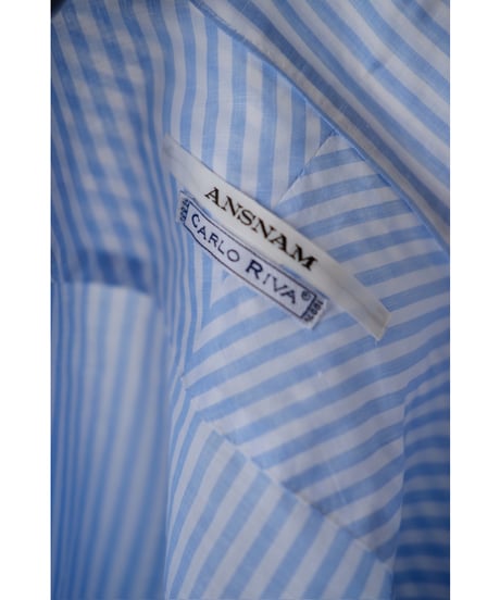 ANSNAM / 牛飼いプルオーバーシャツ(LinenCotton<CARLO RIVA>/Blue Stripe)