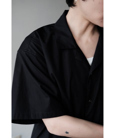 matereal / Cotton Silk Open Collar Shirt(Navy)