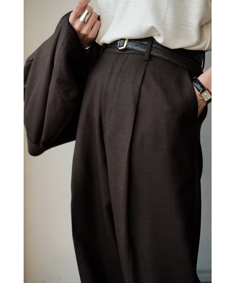 BISOWN / MIDDLEWOOL DEEPTUCK TROUSERS(Brown×Bla