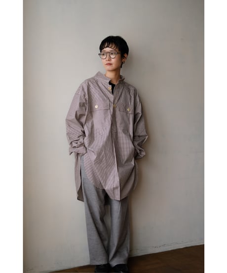 ANSNAM / 牛飼いプルオーバーシャツ(Cotton<SIDOGRAS>/Red×Grey×White Micro Check)