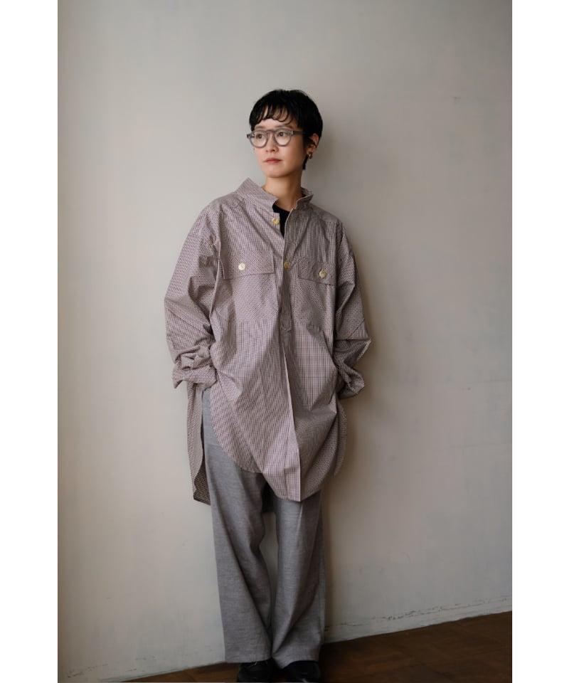 ANSNAM / 牛飼いプルオーバーシャツ(Cotton<SIDOGRAS>/Red×Grey