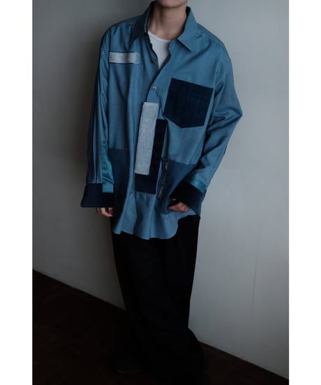 ANSNAM / Patched Shirt(Indian Silk/Blue)