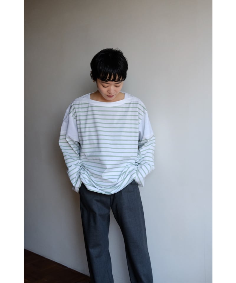 ANSNAM / Border 9/10 Sleeve Tee(White×Green) |