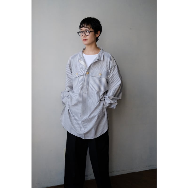 ANSNAM / 牛飼いプルオーバーシャツ(CottonSilk/Pale Grey Stri