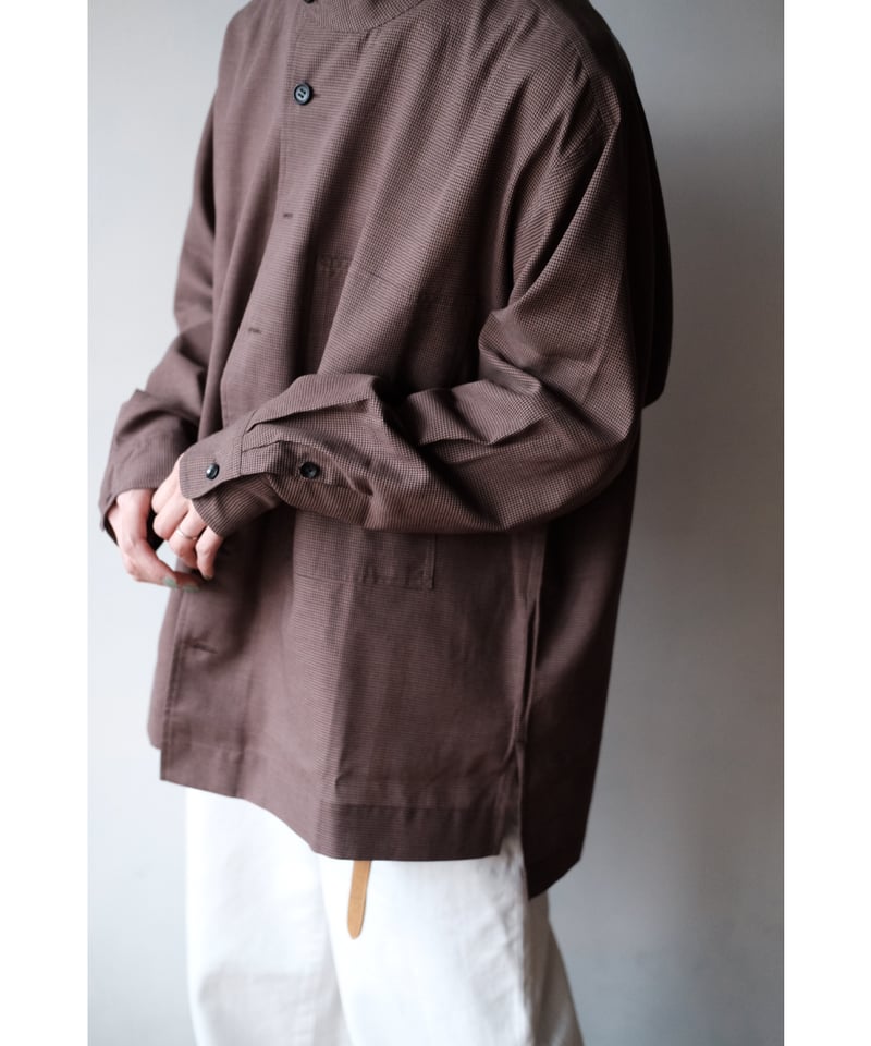 un/unbient アン 25SS 日本製 Stand Collar Shirt ウールトロピカル スタンドカラーシャツ UNSH41 2 Pale Brown Check アンビエント 長袖 チェック トップス【新古品】【中古】【un/unbient】 un/unbient / Stand Collar Shirt(Brick/Black) |