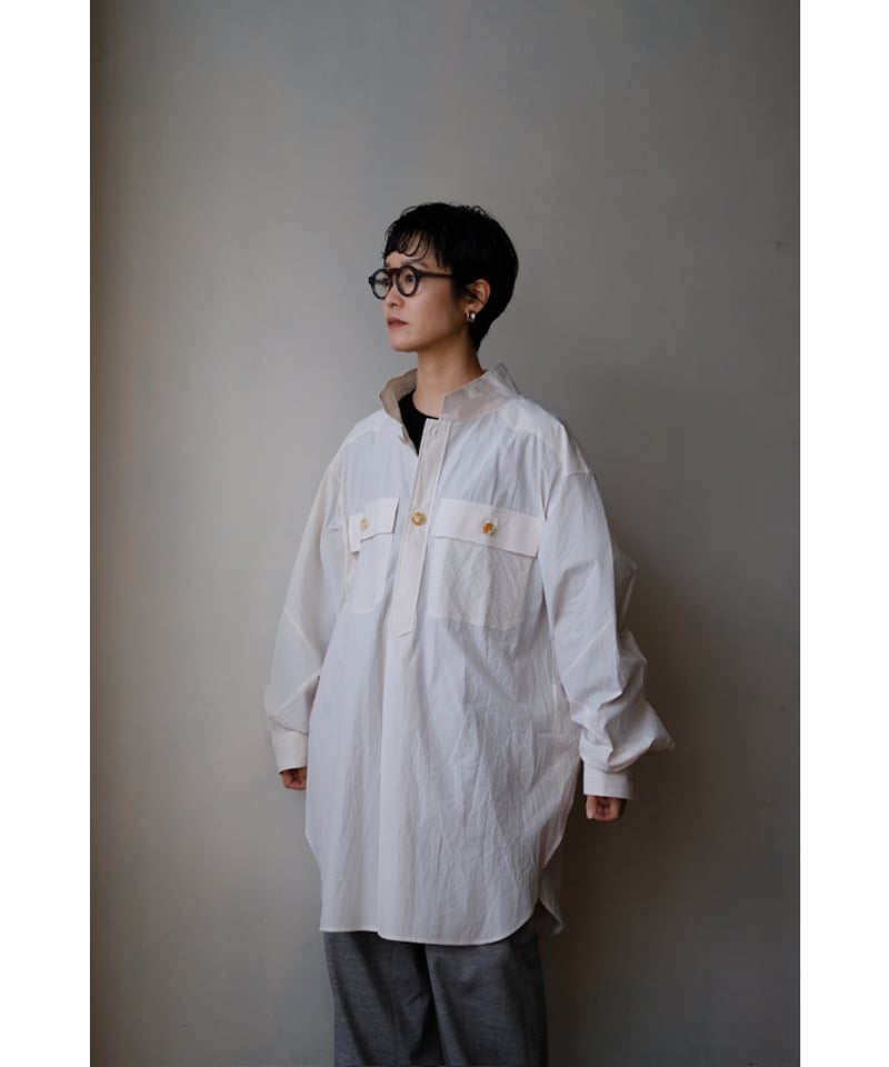 ANSNAM / 牛飼いプルオーバーシャツ(Cotton/Beige×White Stripe