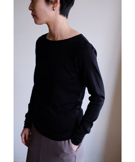 LIFiLL / 別注Cottony Soft Stretch Boatneck Longsleeve Tee(Black)