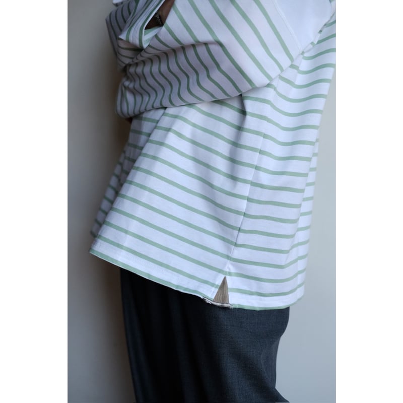 ANSNAM / Border 9/10 Sleeve Tee(White×Green) |