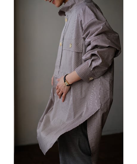 ANSNAM / 牛飼いプルオーバーシャツ(Cotton<SIDOGRAS>/Red×Grey×White Micro Check)