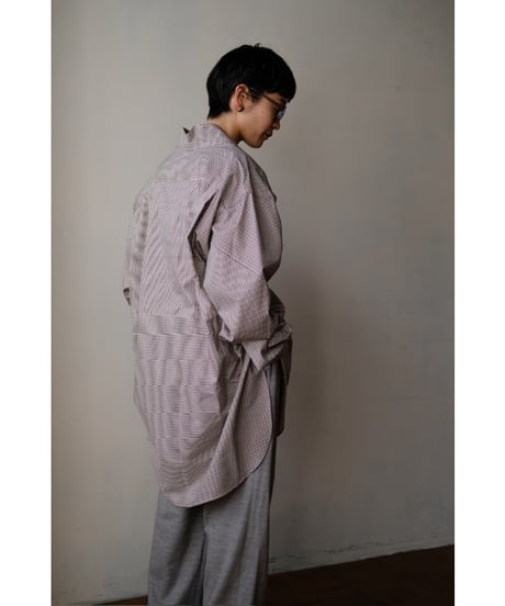 ANSNAM / 牛飼いプルオーバーシャツ(Cotton<SIDOGRAS>/Red×Grey×White Micro Check)
