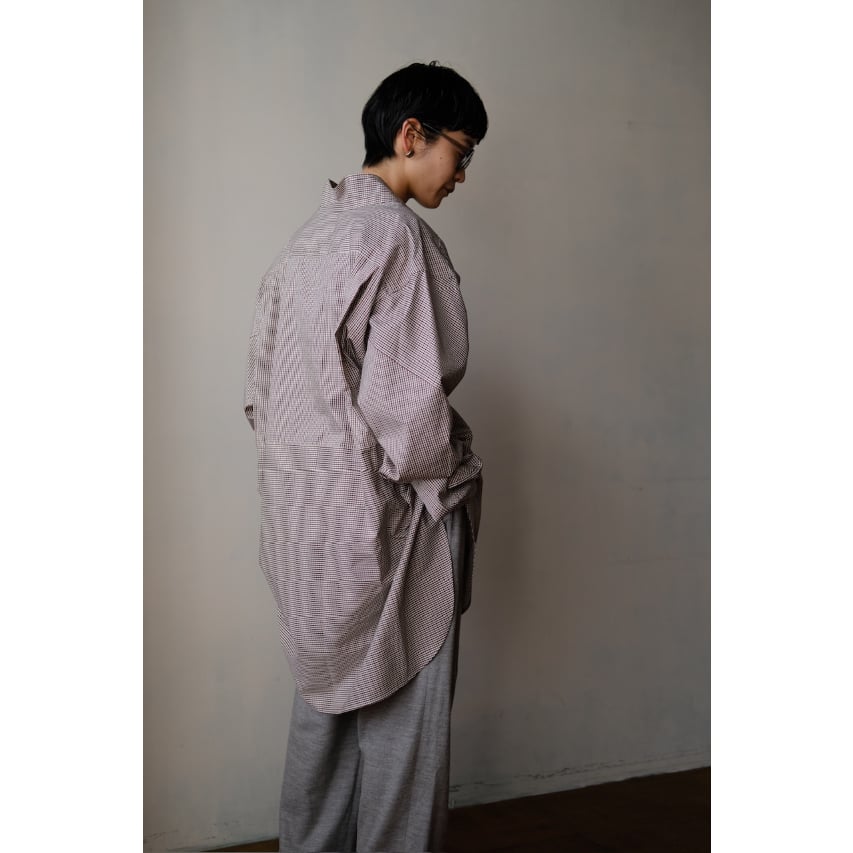 ANSNAM / 牛飼いプルオーバーシャツ(Cotton<SIDOGRAS>/Red×Grey