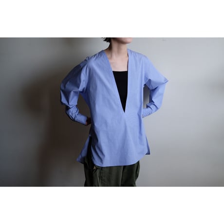 un/unbient / V-Neck Pullover Shirt(Blue Stripe)